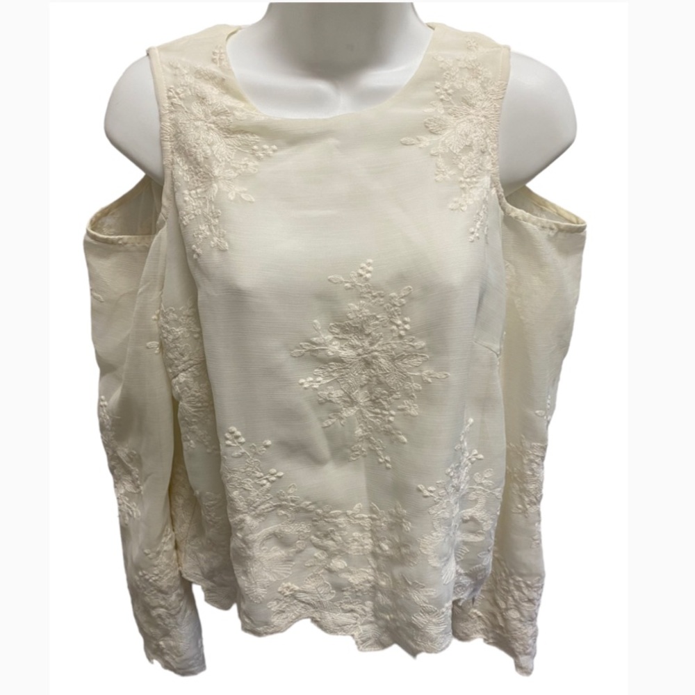 Cream Color Cold Shoulder Embroidered Top